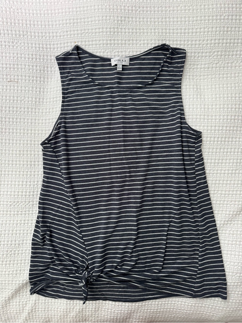 Gilli Navy and White Striped Tie-Front Tank